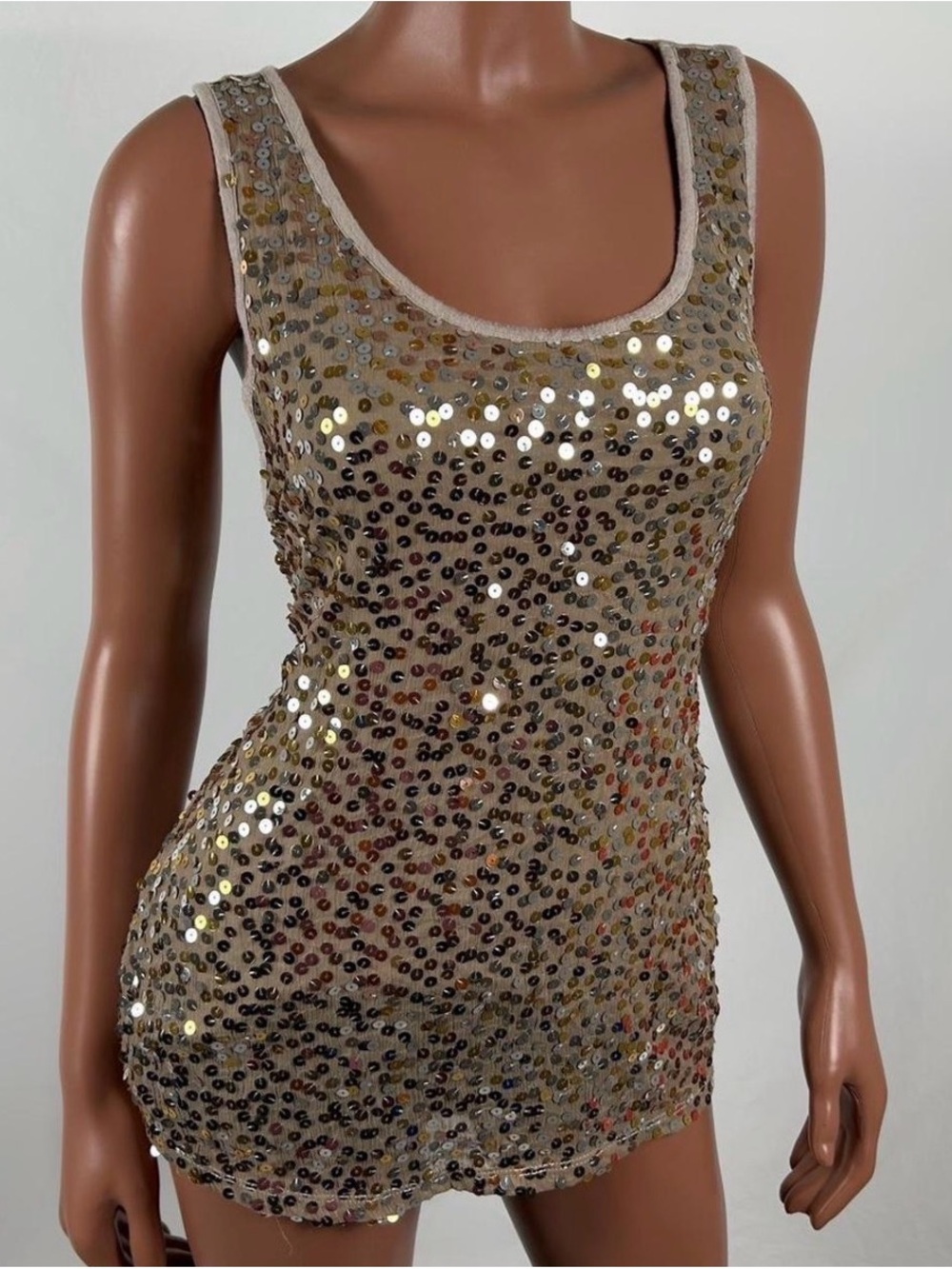 INC International Concepts Gold Sequin Scoop Neck Top